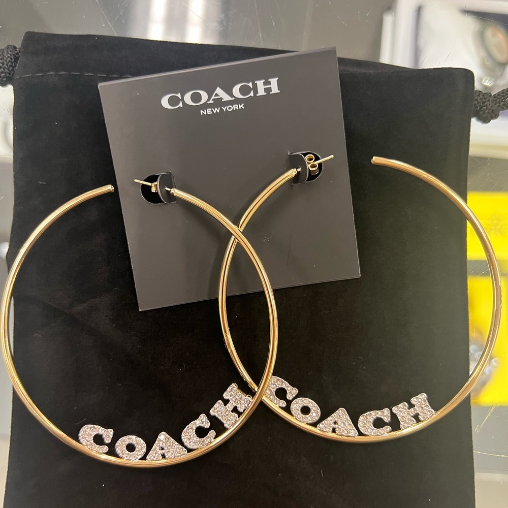 Coach hoop rhinestone earrings
